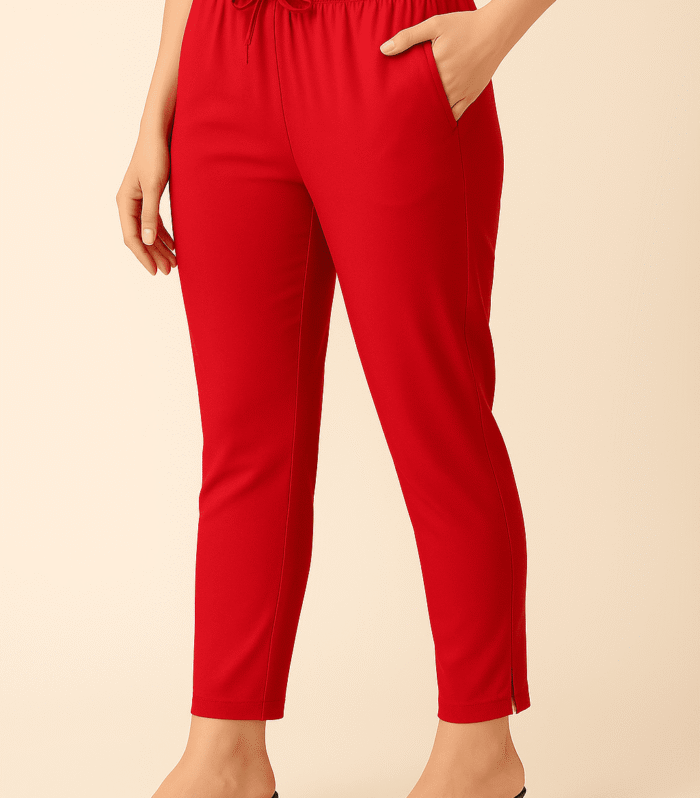 Red Straight Cut Pant for Women Daily Wear