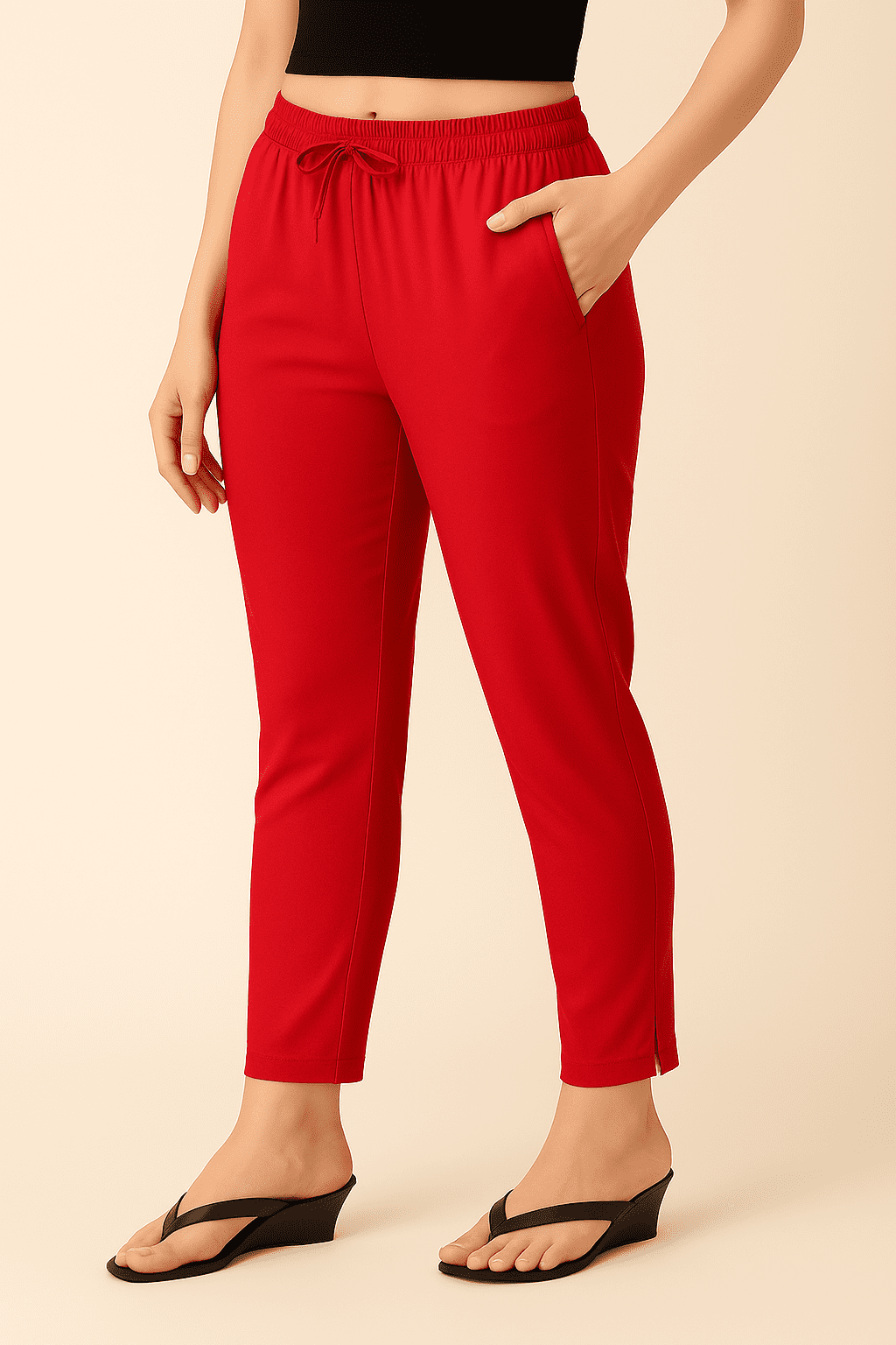 2706CEA7-5682-4F50-8E61-F563B95C314B Red Straight Cut Pant for Women Daily Wear
