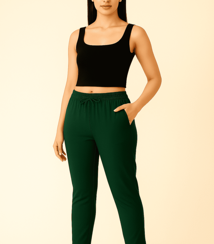 Green cotton straight cut pants