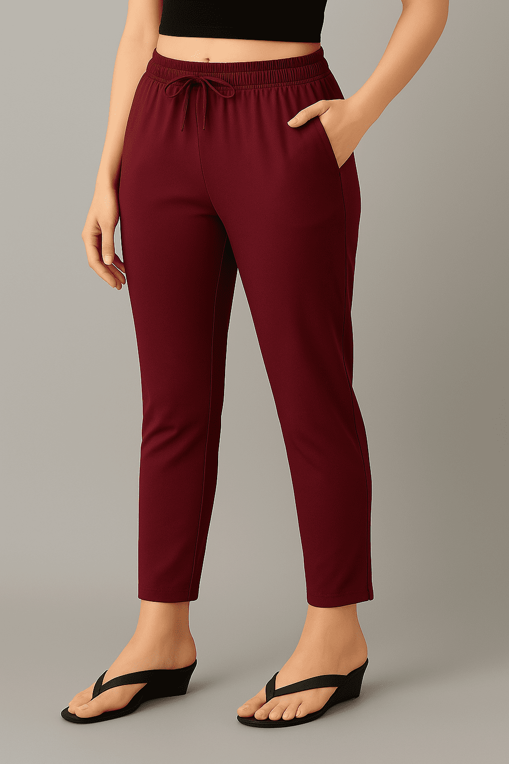 BB682D76-B70E-4422-BA21-486BAD5F153E Cotton Maroon Straight Cut Pants