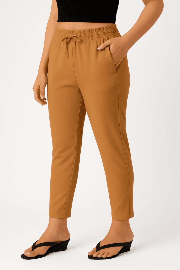 Camel cotton straight cut pants