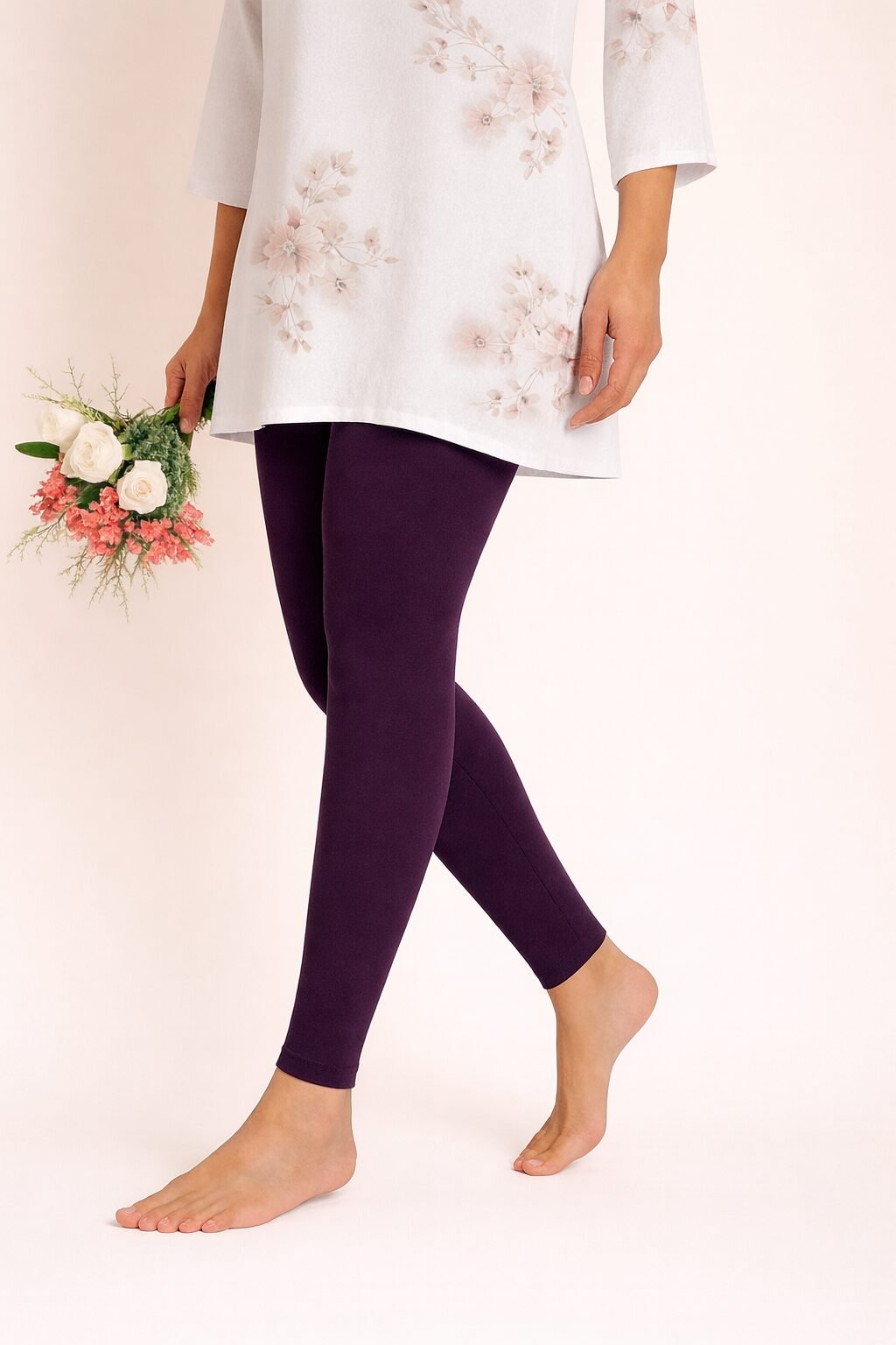 Deep plum ankle length leggings for women offer a rich, stylish look with superior comfort. Made with soft stretch fabric, they provide a flattering fit and flexibility, making them perfect for daily wear, workouts, and casual outings.
