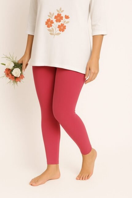 Coral pink ankle length leggings for women