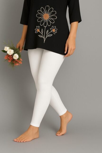 White ankle length leggings for women