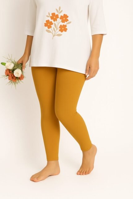 Mustard yellow ankle length leggings for women