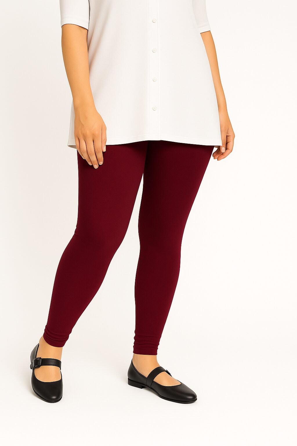 Deep maroon ankle length leggings for women made from soft stretchable cotton fabric for comfortable daily wear