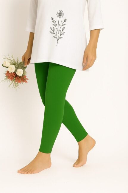 Parrot green ankle length leggings for women