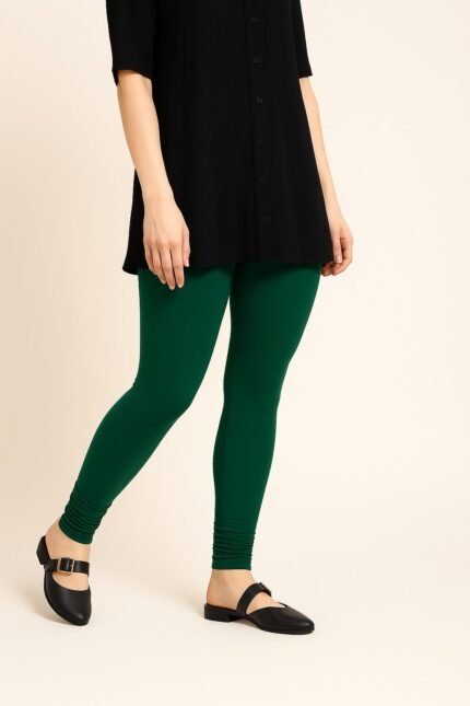 Forest green ankle length leggings for women