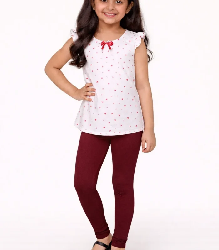 lMaroon cotton leggings for kids soft stretchable daily wear