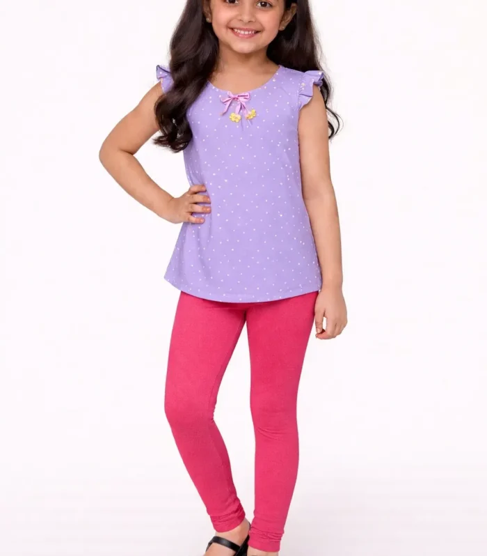 Hot pink cotton leggings for kids soft stretchable daily wear